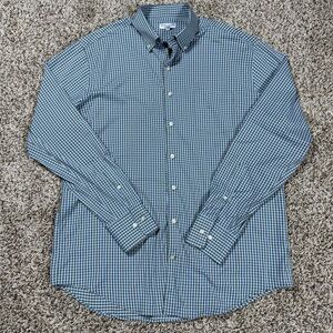 Peter Millar Summer Comfort Gingham Check Button Down Collared Shirt Large Blue